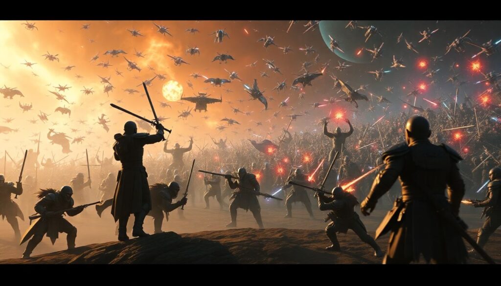 Размах батальных сцен в крупных проектах - иллюстрация